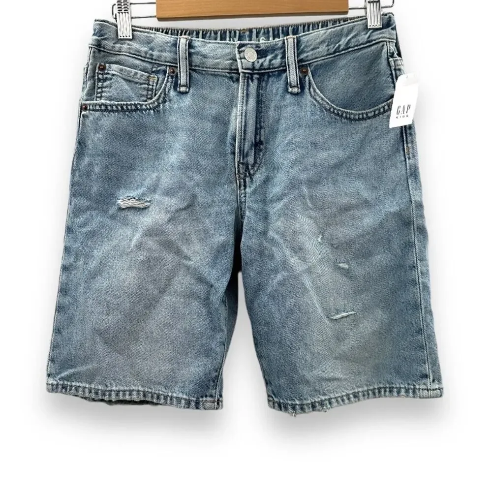 Gap Kids 90s Loose Light Wash‎ Mid Rise Bermuda Distressed Shorts Size 16 NWT